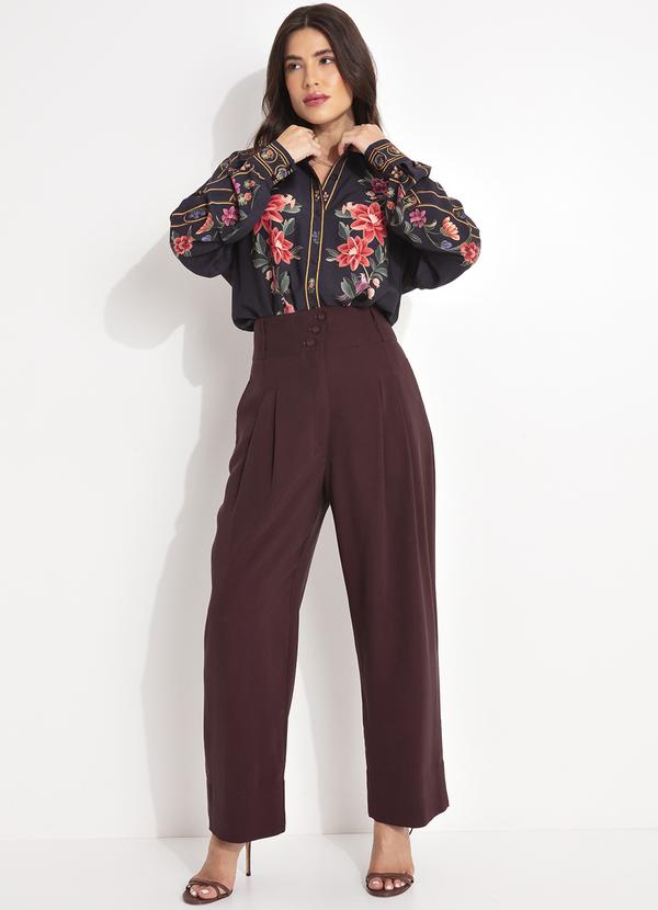 Farm - Calça Alfaiataria Botões Marrom 9