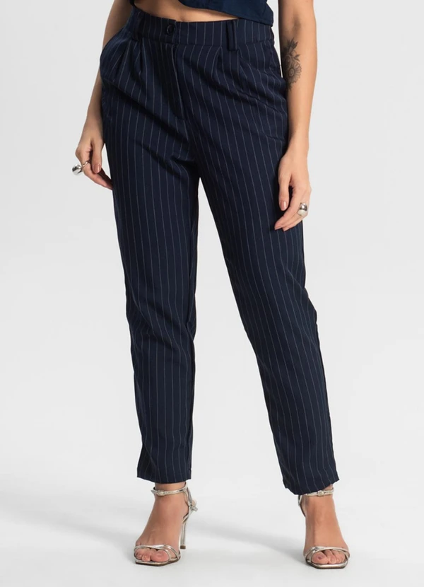 Rovitex - Calça Alfaiataria Cenoura de Risca Giz Azul