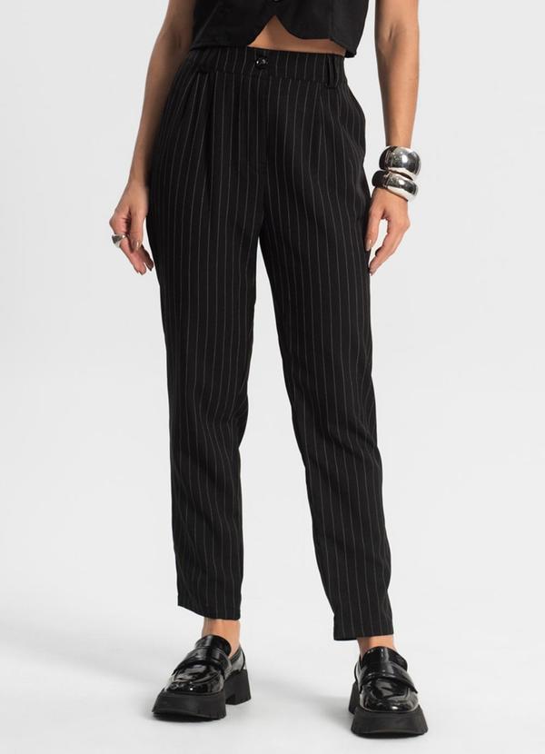 Rovitex - Calça Alfaiataria Cenoura de Risca Giz Preto