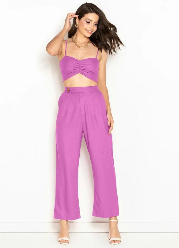 Farm - Calça Alfaiataria de Linho Roxo 3