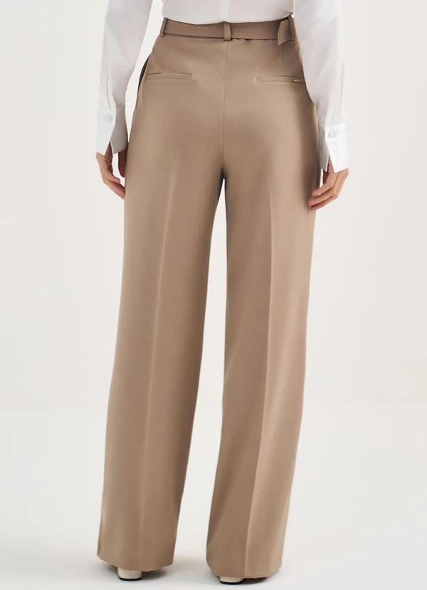 Principessa - Calça Wide Leg de Alfaiataria em Viscose Mocha Mousse Angelica 2