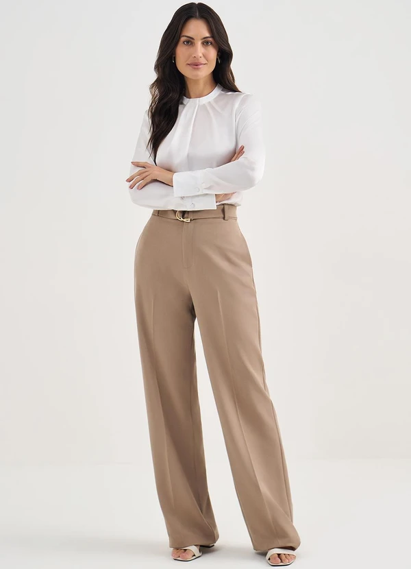 Principessa - Calça Wide Leg de Alfaiataria em Viscose Mocha Mousse Angelica 3
