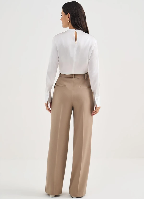 Principessa - Calça Wide Leg de Alfaiataria em Viscose Mocha Mousse Angelica 4