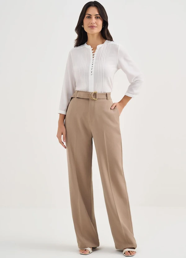 Principessa - Calça Wide Leg de Alfaiataria em Viscose Mocha Mousse Angelica 5