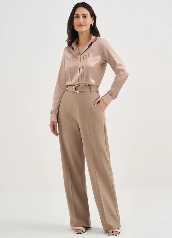 Principessa - Calça Wide Leg de Alfaiataria em Viscose Mocha Mousse Angelica 6