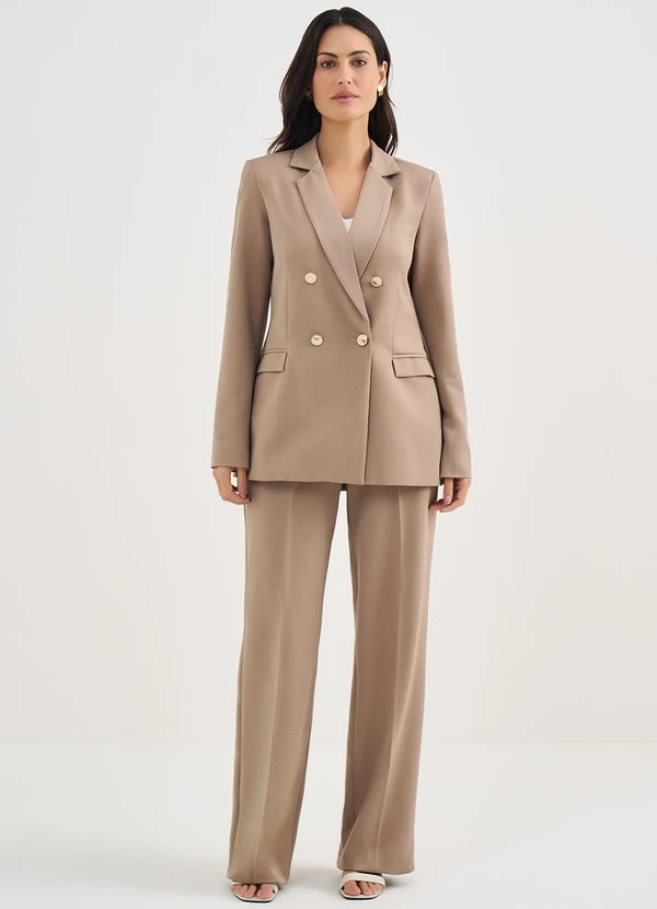 Principessa - Calça Wide Leg de Alfaiataria em Viscose Mocha Mousse Angelica 7