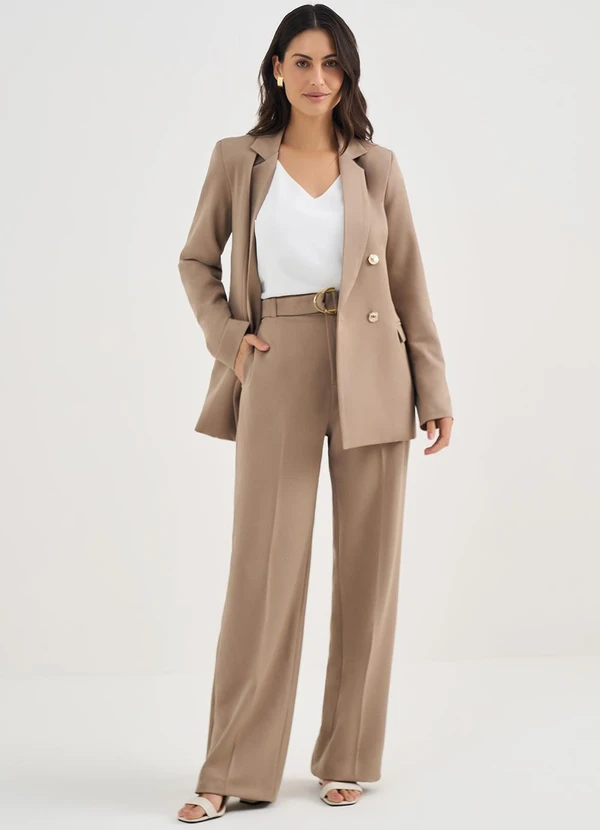 Principessa - Calça Wide Leg de Alfaiataria em Viscose Mocha Mousse Angelica 8