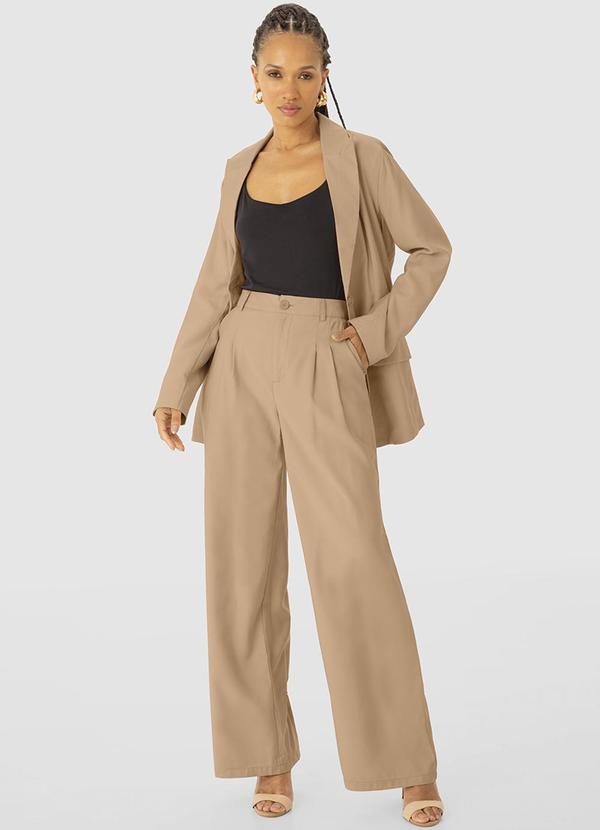 Enfim - Calça Alfaiataria em Liocel com Pregas Bege 2