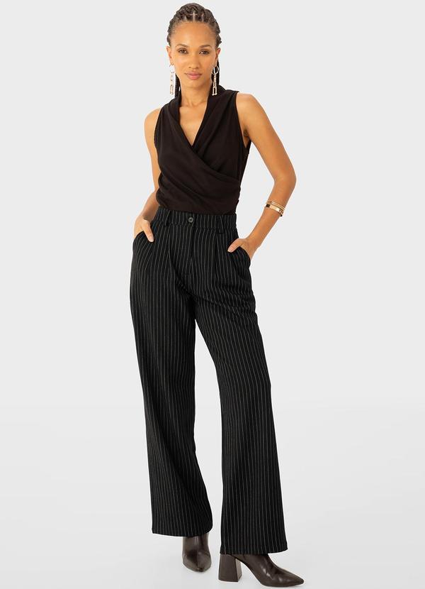 Enfim - Calça Alfaiataria em Risca de Giz Preto 3