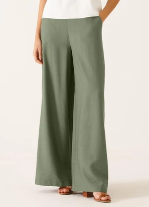 Principessa - Calça Pantalona em Viscose Verde Oliva Salete - PRINCIPESSA
