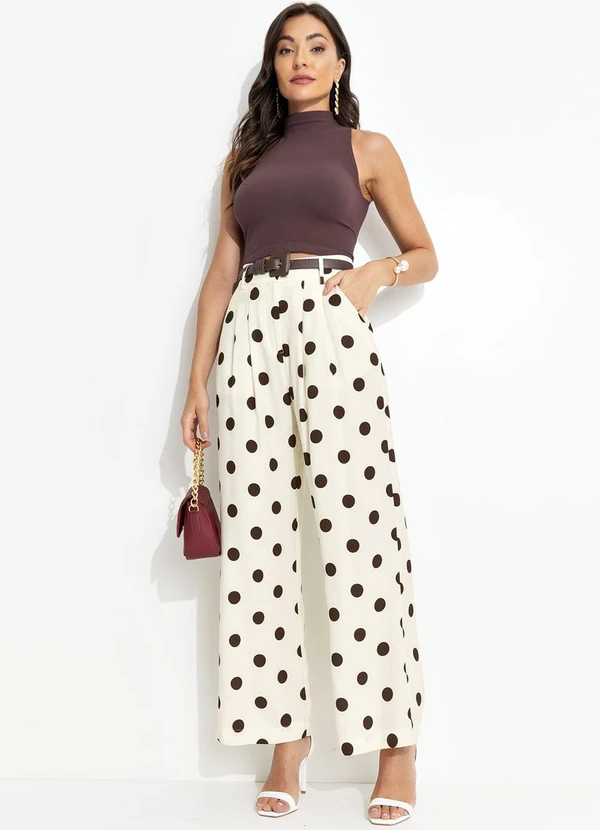 Farm - Calça Alfaiataria Poá Bege 3