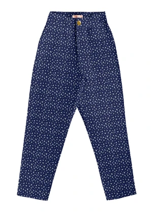 Angel - Calça Alfaiataria Viscose Estamp. Azul - ANGEL