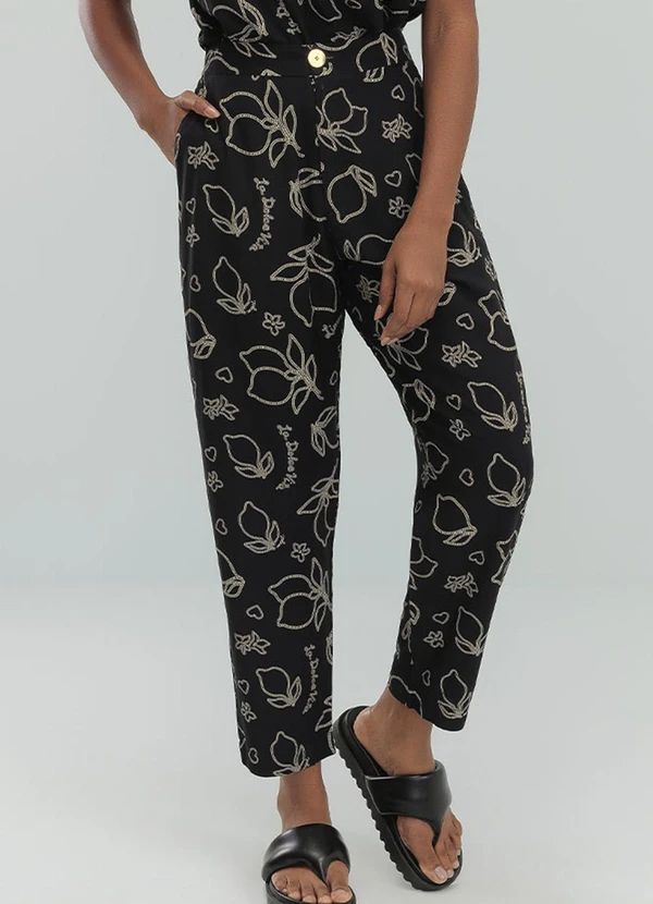 Angel - Calca Alfaiataria Viscose Estamp. Preto