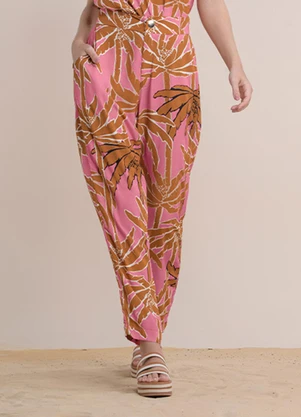 Angel - Calça Alfaiataria Viscose Estamp. Rosa - ANGEL