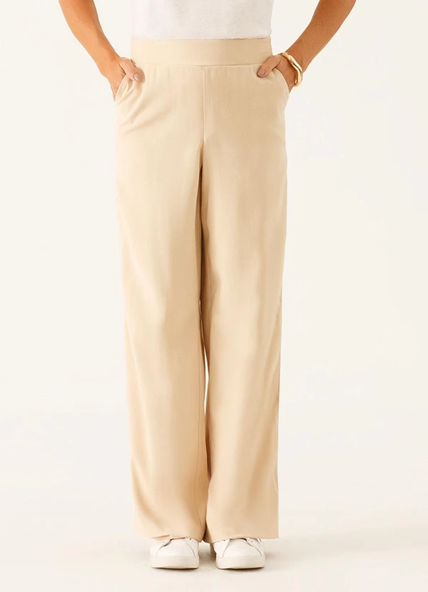 Principessa - Calça Alfaiataria Wide Leg em Viscose Aveia Vitoriana