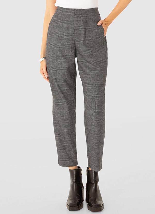 Enfim - Calça Alfaiataria Xadrez Texturizada Cinza