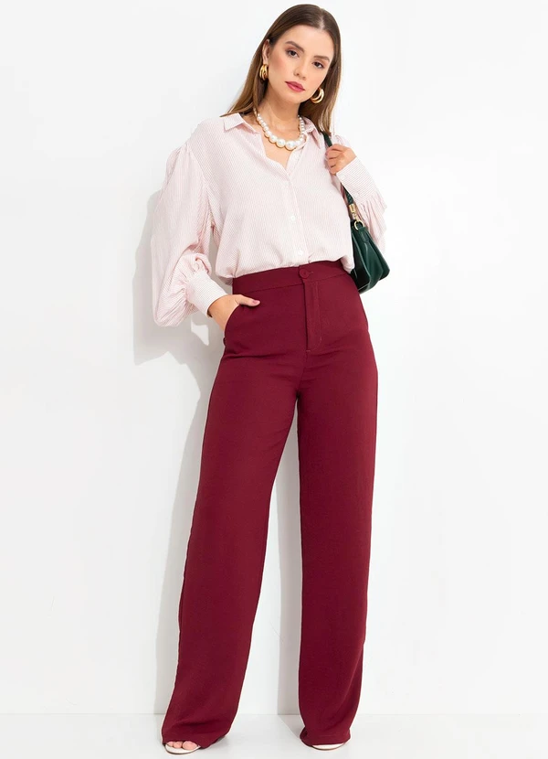 Quintess - Calça Bordô em Tecido Acetinado 3