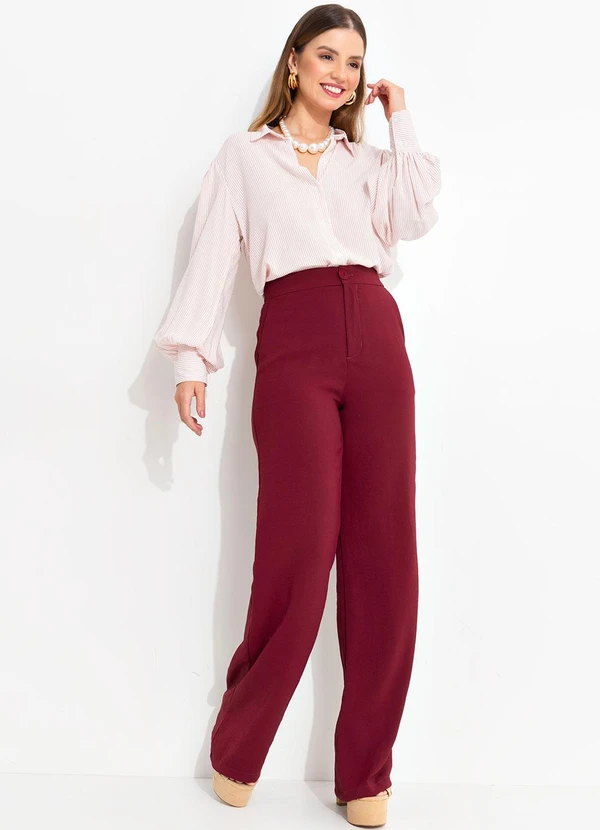 Quintess - Calça Bordô em Tecido Acetinado 5