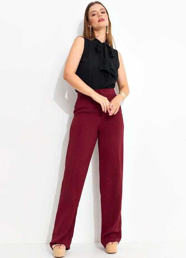 Quintess - Calça Bordô em Tecido Acetinado 7