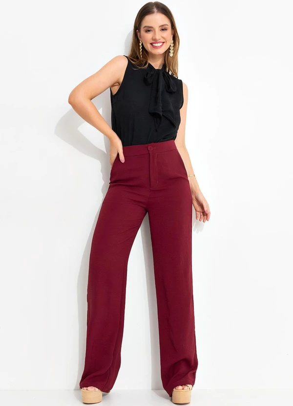 Quintess - Calça Bordô em Tecido Acetinado 9