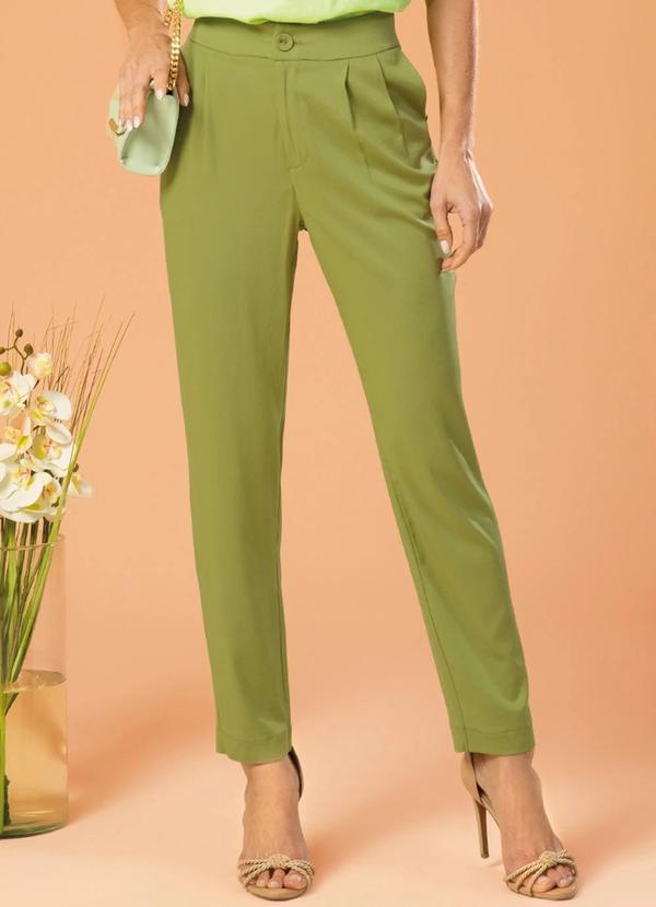 Gris - Calça Cintura Alta em Tecido Flex Verde