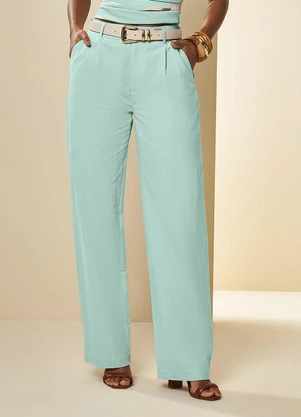 Doce Trama - Calça Cintura Alta Wide Leg  Azul - DOCE TRAMA
