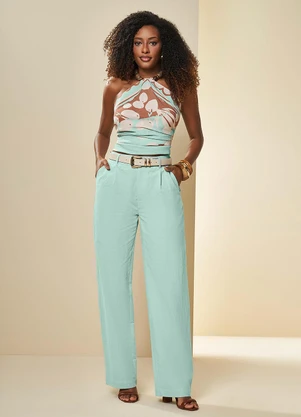 Doce Trama - Calça Cintura Alta Wide Leg  Azul - DOCE TRAMA