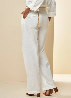 Doce Trama - Calça Cintura Alta Wide Leg Boho Branco - DOCE TRAMA