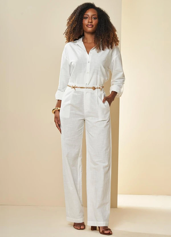 Doce Trama - Calça Cintura Alta Wide Leg Boho Branco 3