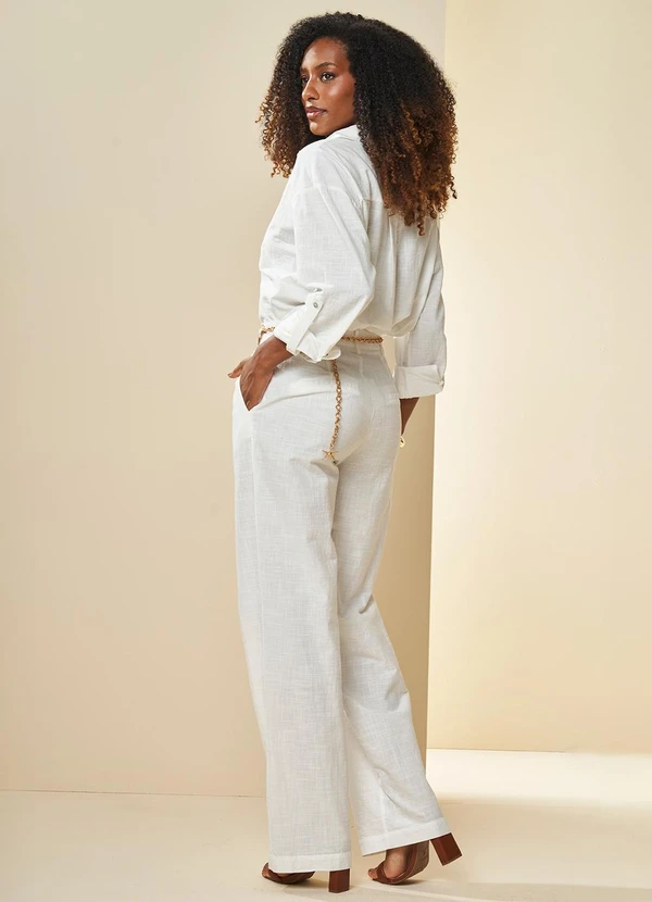 Doce Trama - Calça Cintura Alta Wide Leg Boho Branco 4