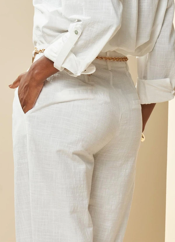 Doce Trama - Calça Cintura Alta Wide Leg Boho Branco 5