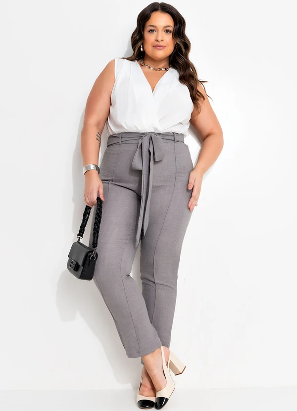 Quintess - Calça Cinza em Tecido Texturizado 2