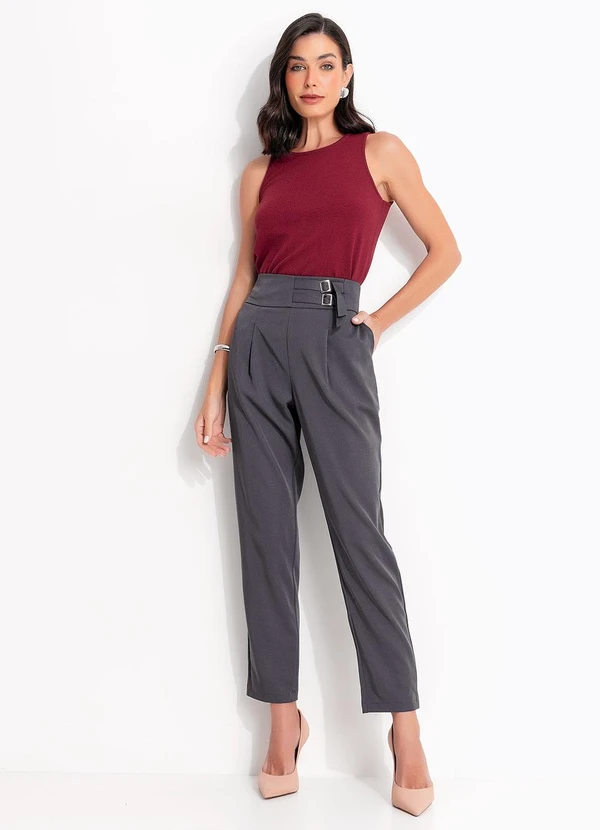 Quintess - Calça Cinza Escuro em Tecido Sarjado 4