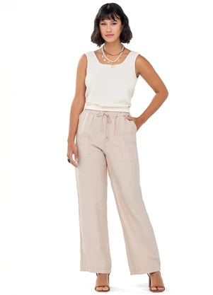 Outlet - Calça com Bolsos Frontais Adulto Feminino Bege - OUTLET