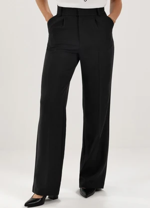 Principessa - Calça Wide Leg de Alfaiataria em Viscose Preto Natiele - PRINCIPESSA