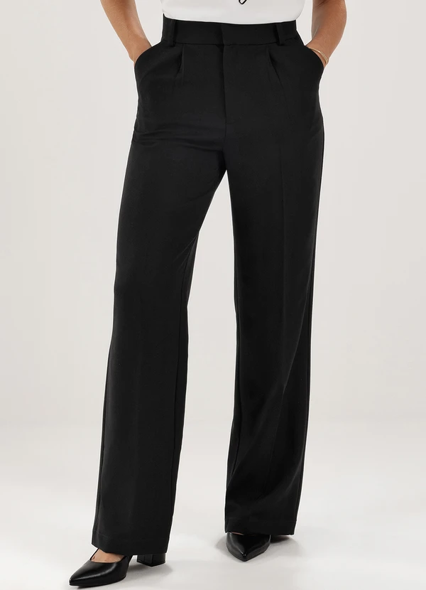 Principessa - Calça Wide Leg de Alfaiataria em Viscose Preto Natiele 1