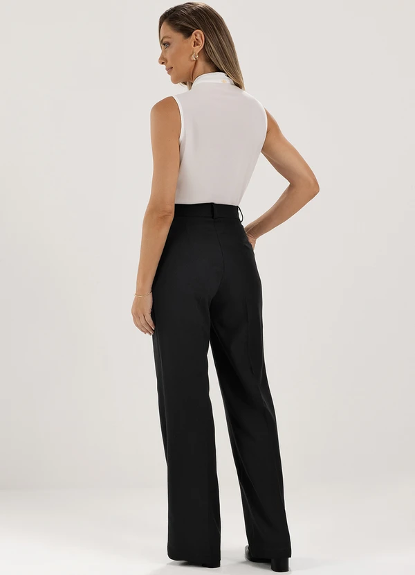 Principessa - Calça Wide Leg de Alfaiataria em Viscose Preto Natiele 4