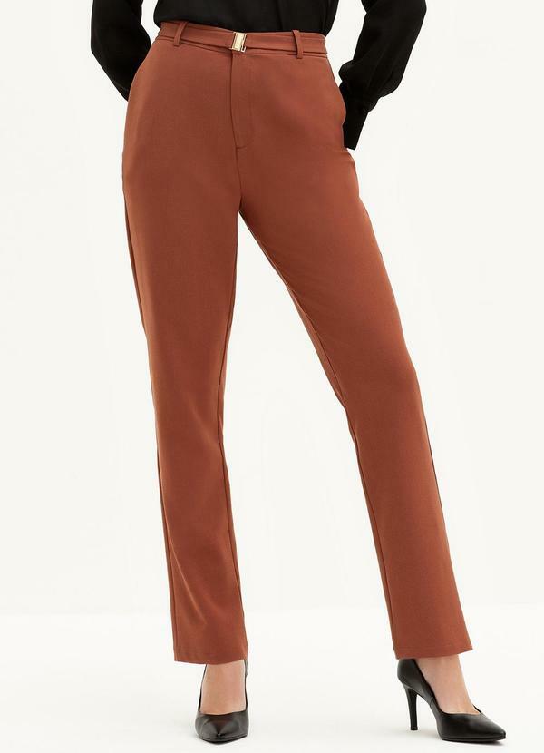Principessa - Calça de Alfaiataria Reta Regular Marrom Vanilce