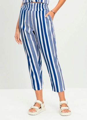 Essendi - Calça Feminina Alfaiataria Listrada Azul - ESSENDI