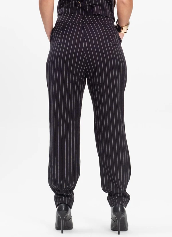 Rovitex - Calça Feminina em Alfaiataria Risca de Giz Preto 2
