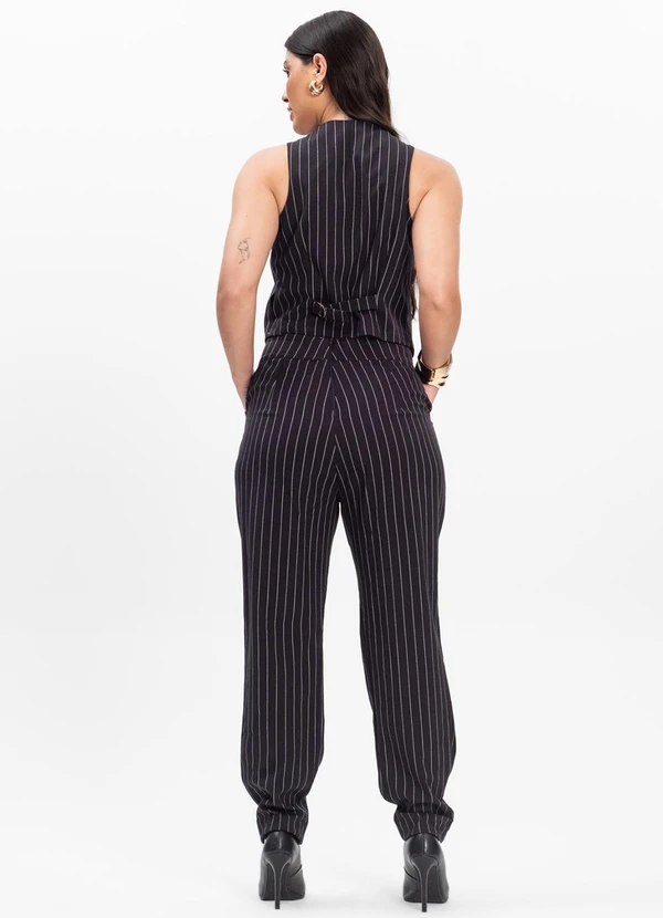 Rovitex - Calça Feminina em Alfaiataria Risca de Giz Preto 4