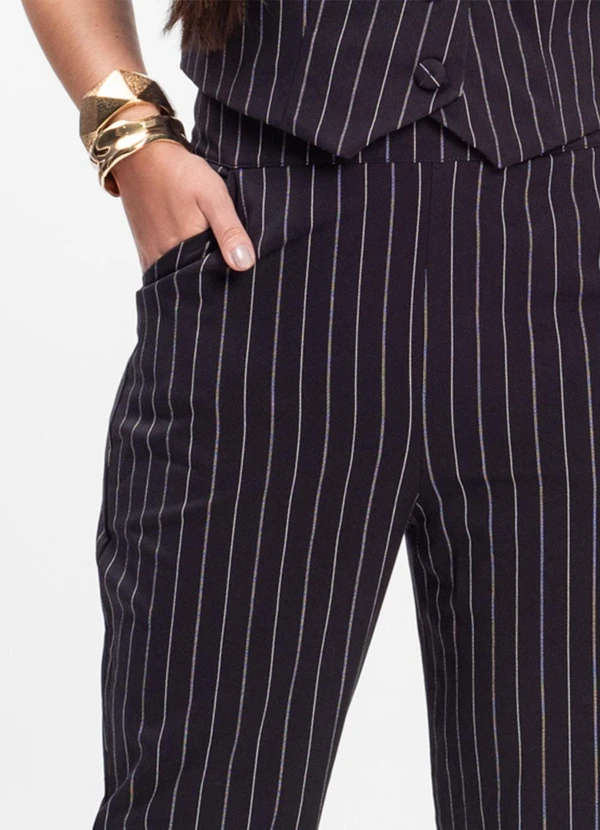 Rovitex - Calça Feminina em Alfaiataria Risca de Giz Preto 5