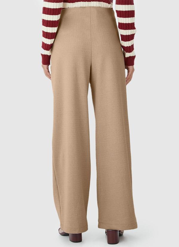 Malwee - Calça Feminina Wide Leg em Jacquard Bege 2