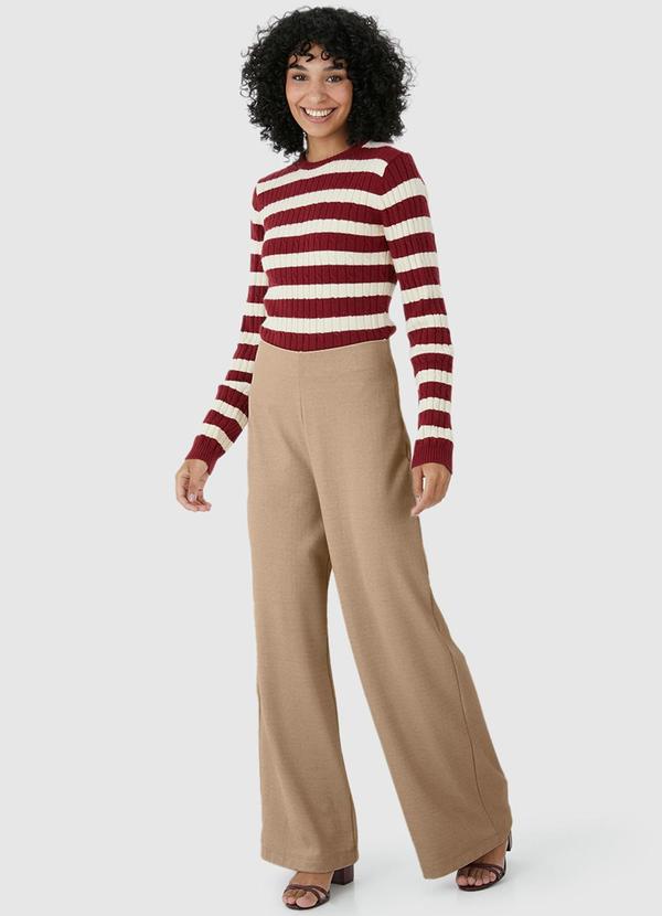 Malwee - Calça Feminina Wide Leg em Jacquard Bege 3