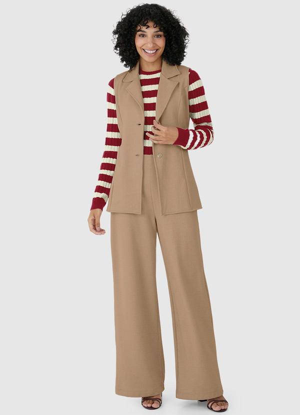 Malwee - Calça Feminina Wide Leg em Jacquard Bege 4