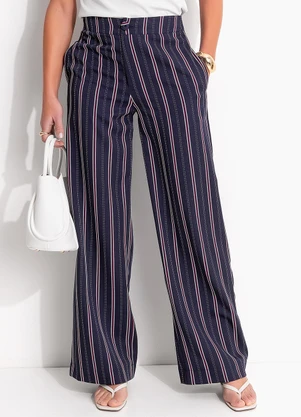 Calça Listrado Marinho em Poliéster com Elastano Quintess