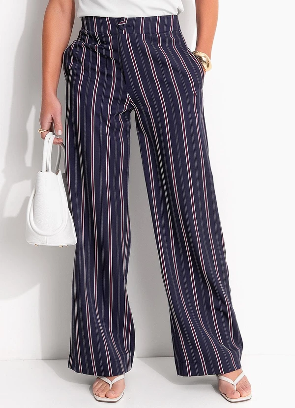 Quintess - Calça Listrado Marinho em Poliéster com Elastano