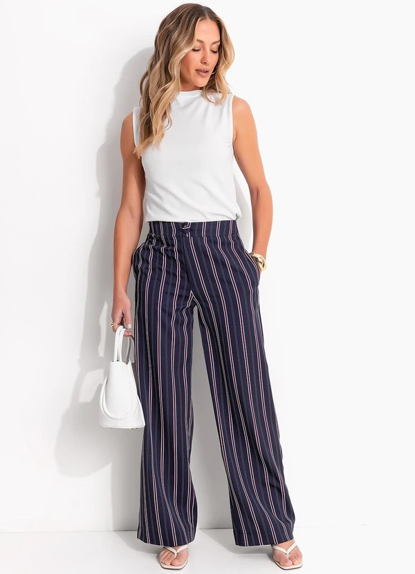 Quintess - Calça Listrado Marinho em Poliéster com Elastano 3