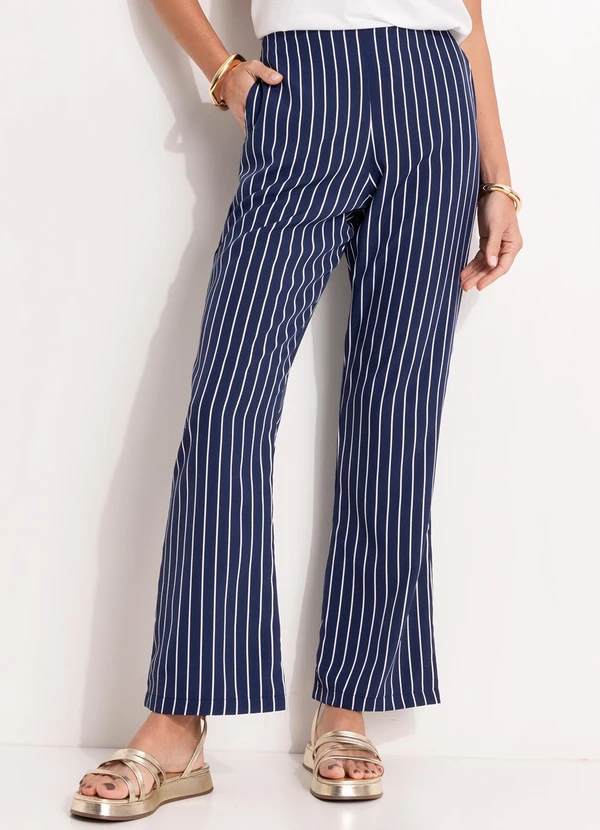 Quintess - Calça Listrado Marinho em Tecido de Poliéster 3