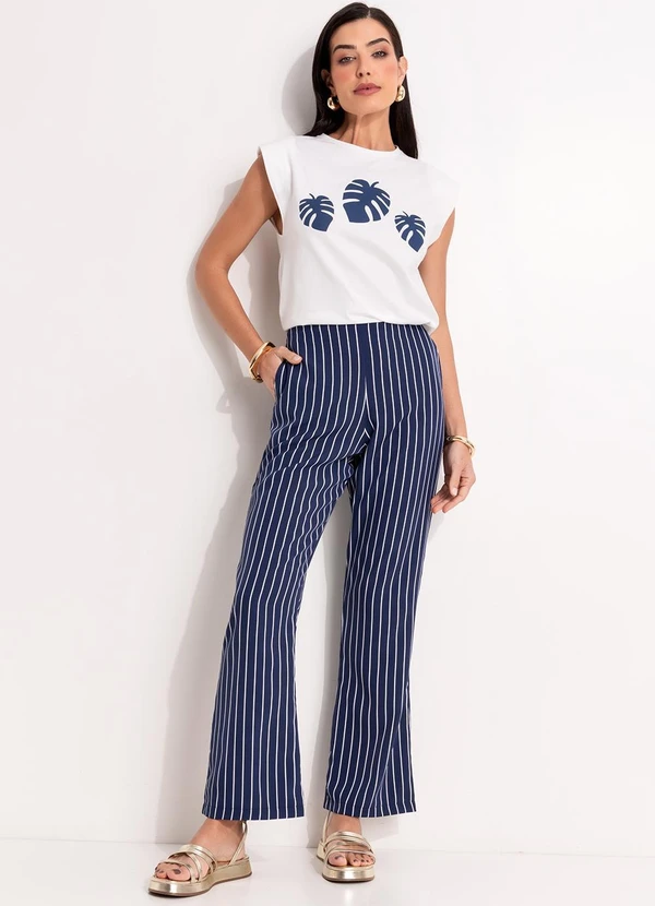 Quintess - Calça Listrado Marinho em Tecido de Poliéster 2